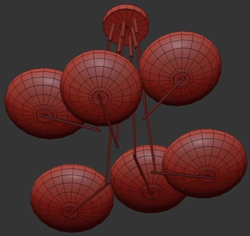 Halfway six light chandelier in brass with glass globes 3D model_2