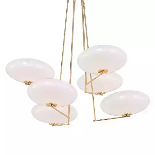 Halfway six light chandelier in brass with glass globes