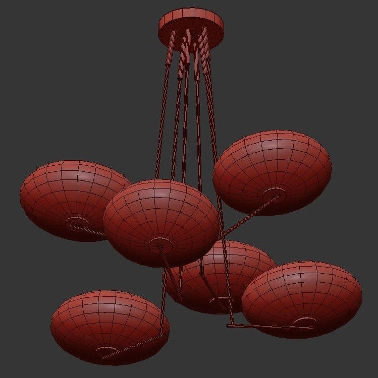 Halfway six light chandelier in brass with glass globes 3D model_1