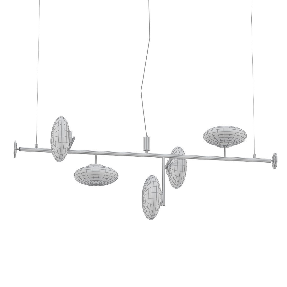 HALFWAY pendant light with four glass balls hanging from ceiling 3D model_4