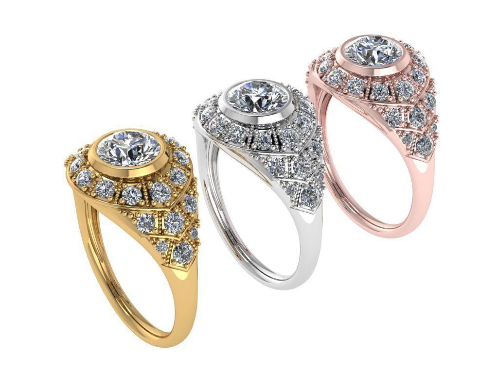 Ring453 gold engagement ring with diamonds 3D print model_4