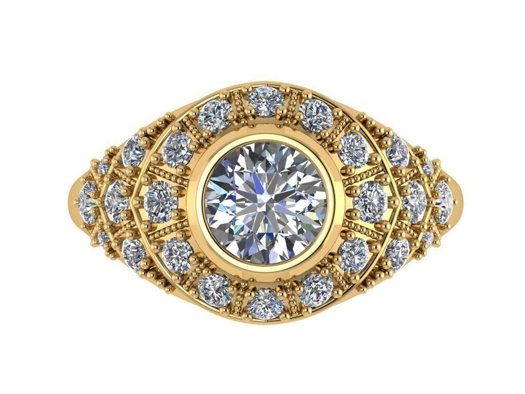 Ring453 gold engagement ring with diamonds 3D print model_1