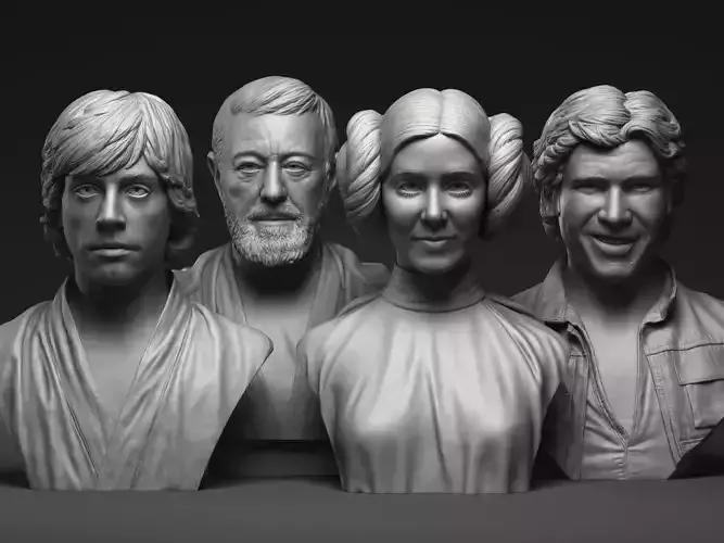 Leia Obi-Wan Han Solo and Luke 3d printable bust collection  