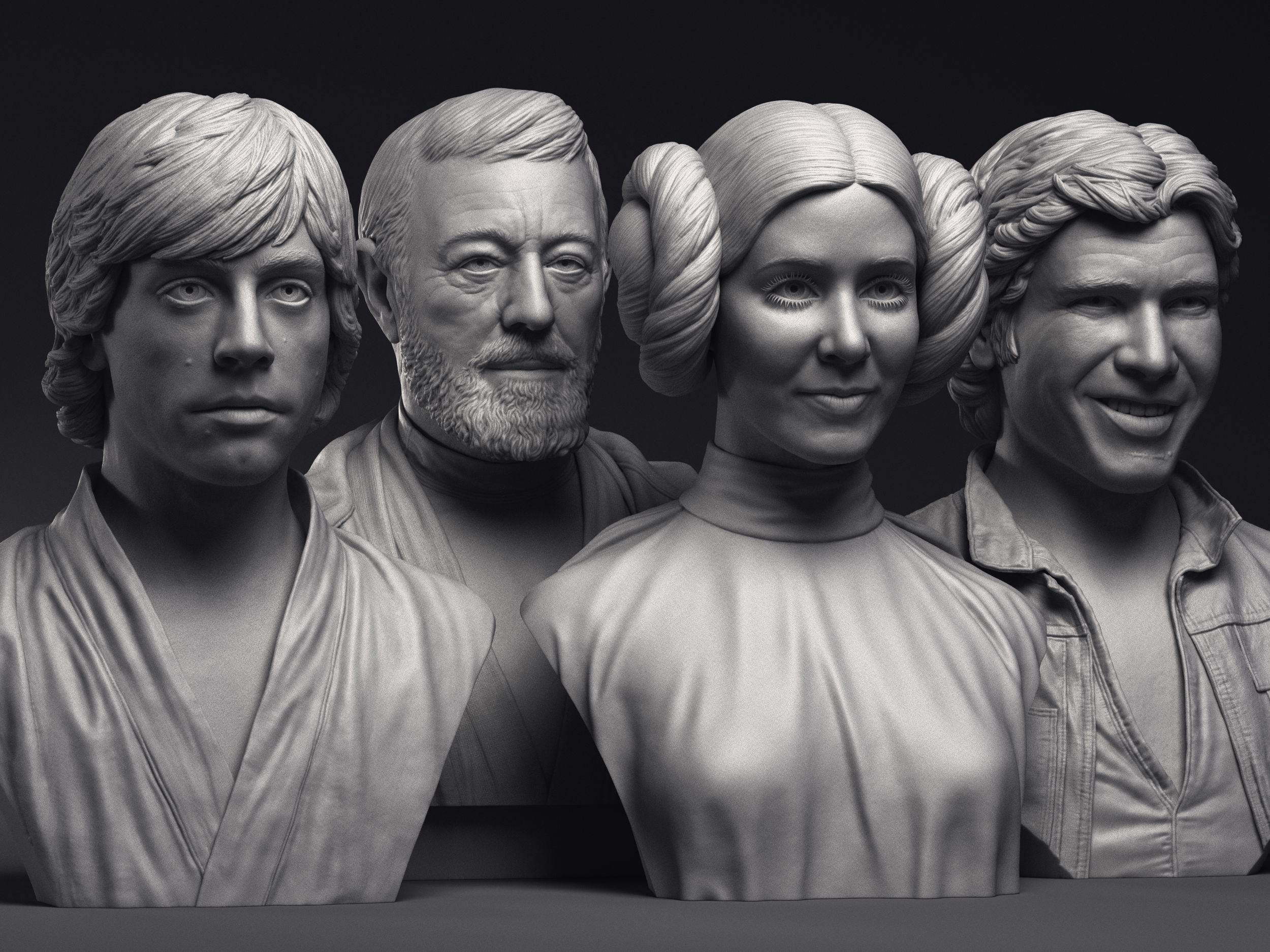 Leia Obi-Wan Han Solo and Luke 3d printable bust collection  _1