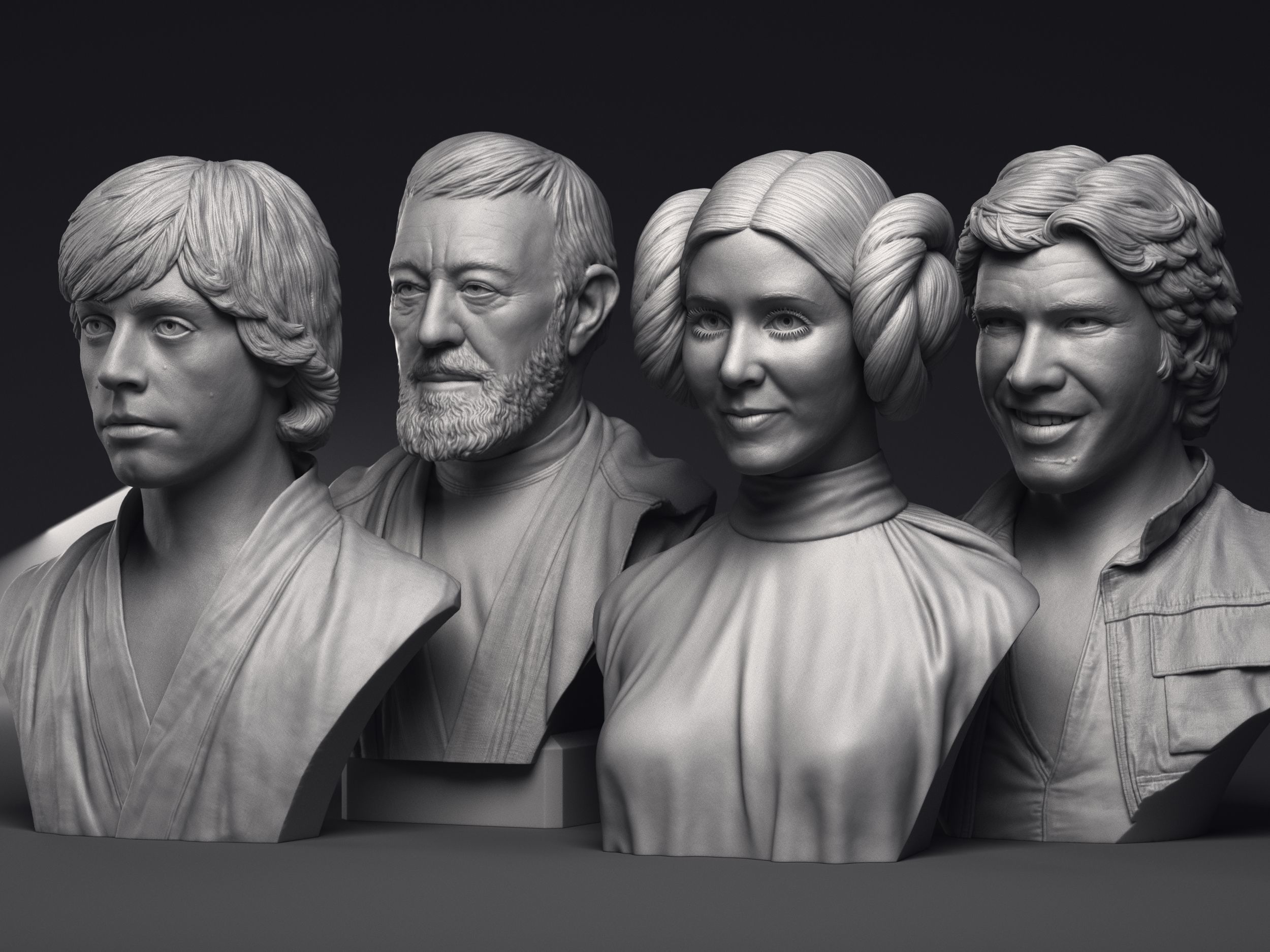 Leia Obi-Wan Han Solo and Luke 3d printable bust collection  _2