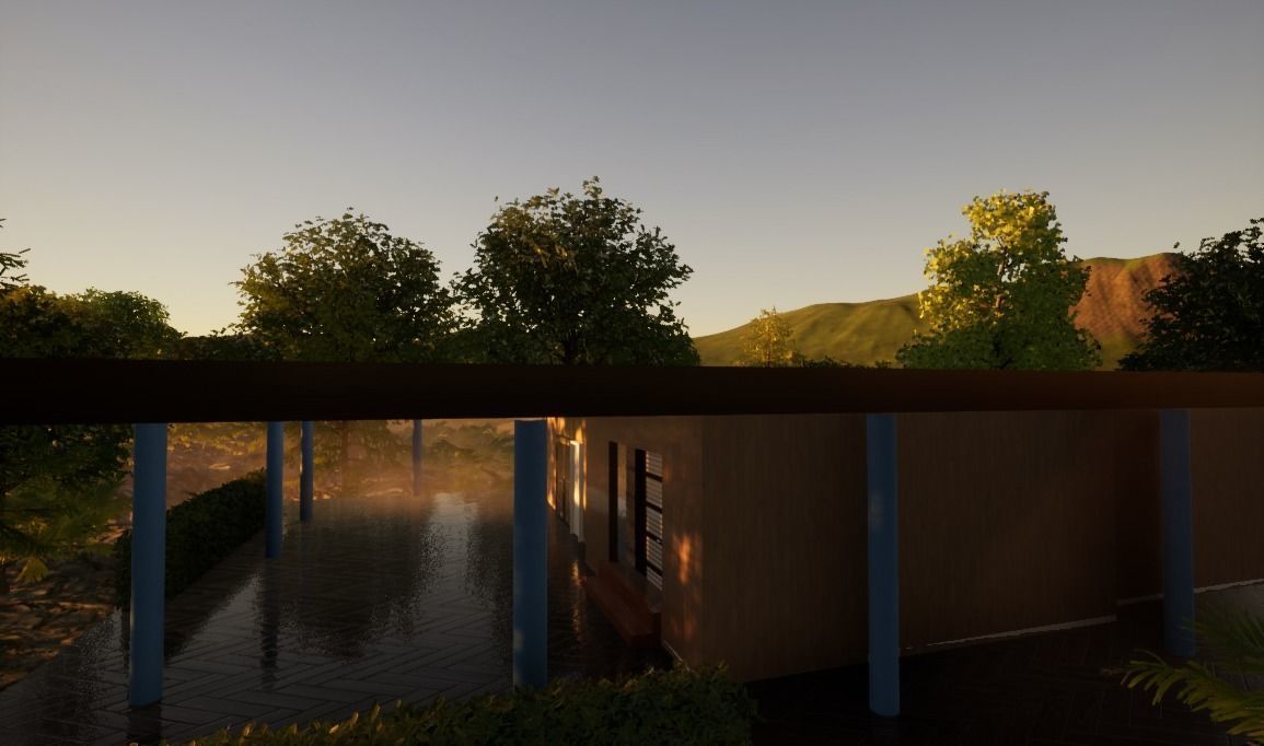 house forest with trees in sun Free 3D model_2