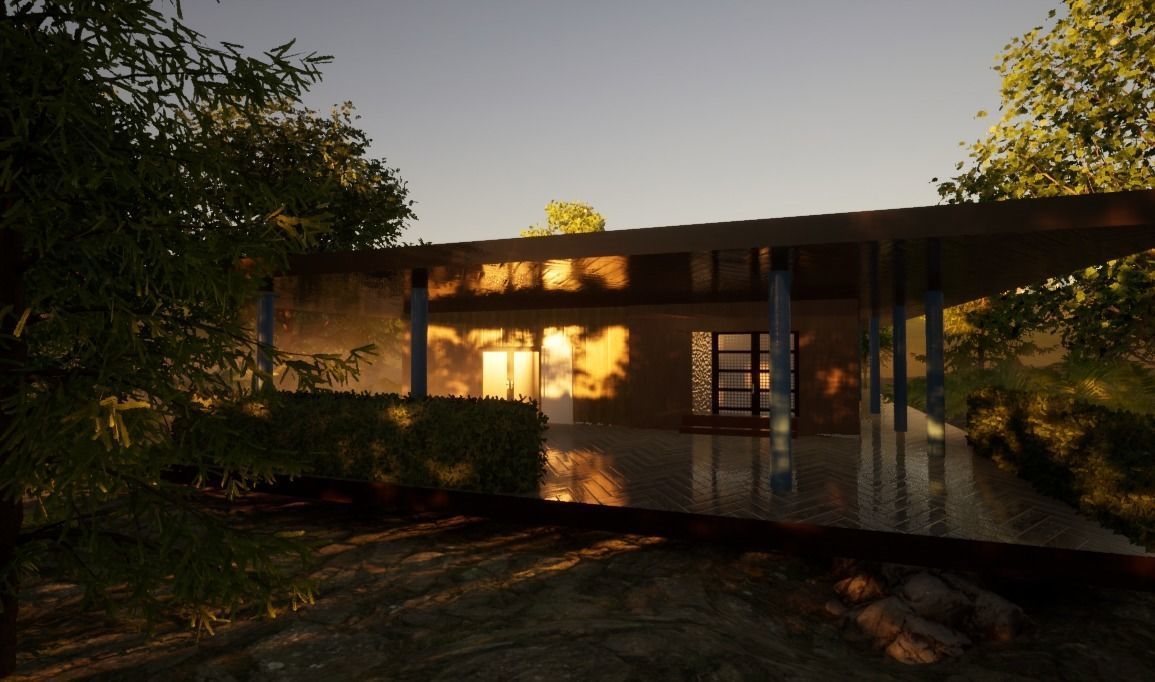 house forest with trees in sun Free 3D model_1