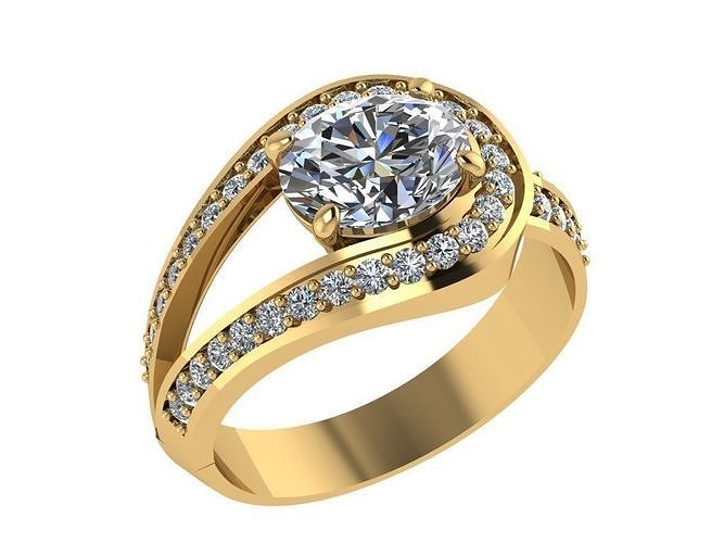 Ring455 gold engagement ring with diamonds 3D print model
