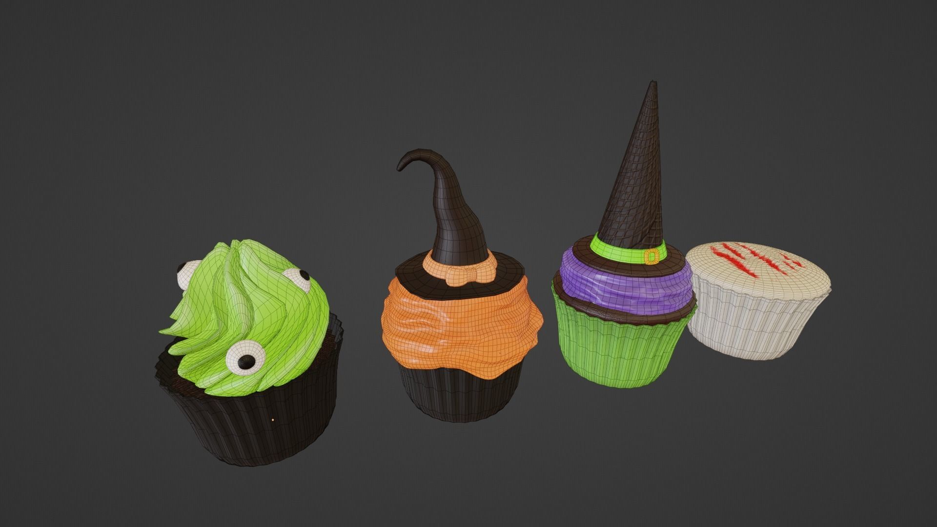 Halloween Cupcake  Low-poly 3D model_8