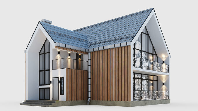 Barnhouse with terraces and balconies 3D model