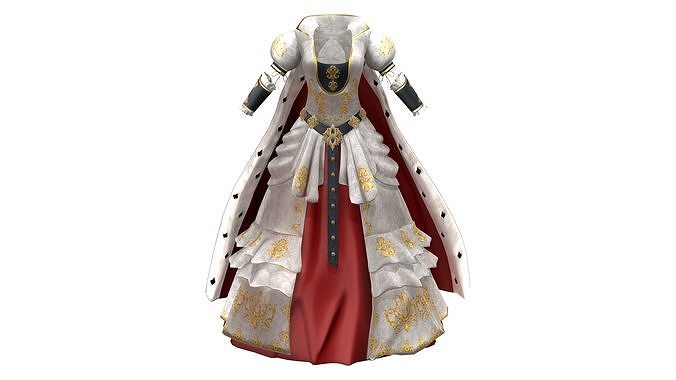 Medieval Royal Quin Dress Outfit With and Without Cape Low-poly 3D model