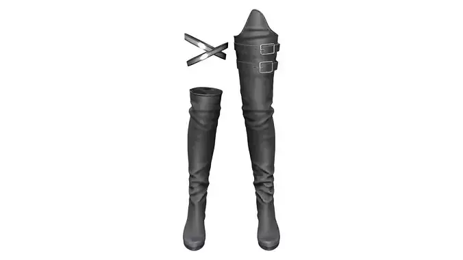 Above Knee High Heels Lether Boots With Thigh Bands Low-poly 3D model