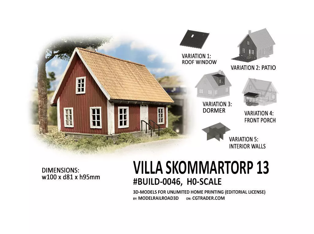BUILD-0046 Villa Skommartorp 6 variants H0-scale 3D print model_0