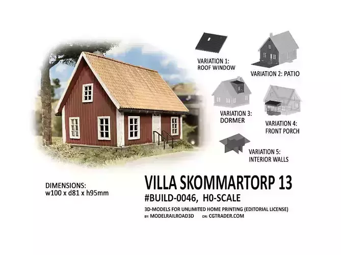BUILD-0046 Villa Skommartorp 6 variants H0-scale 3D print model