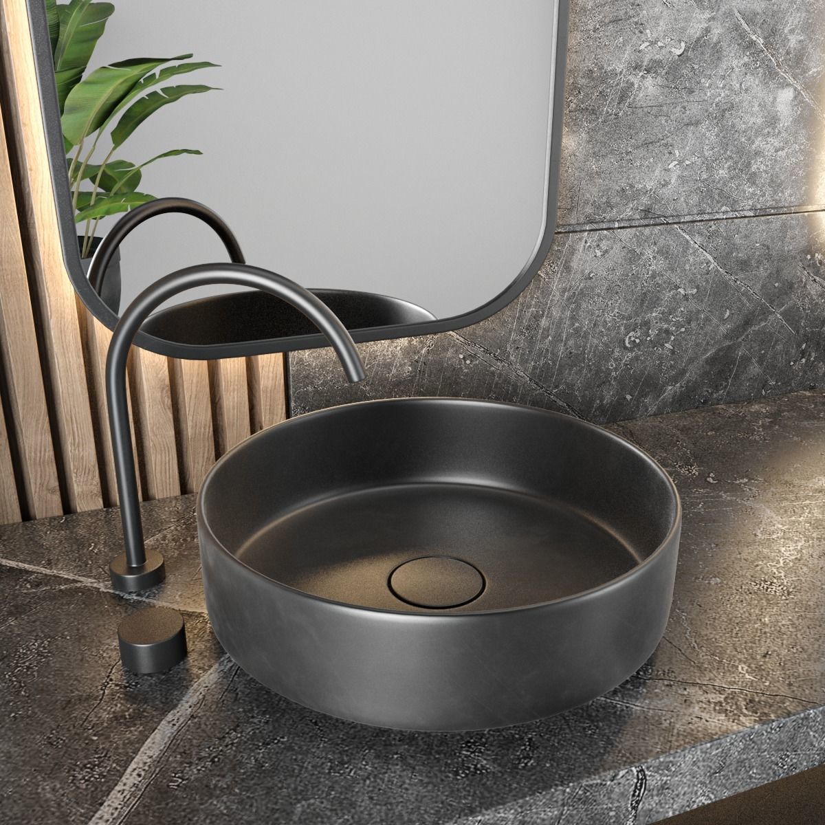 bathroom furniture - wood and stone wall  3D model_1