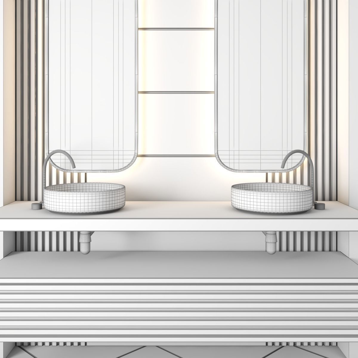 bathroom furniture - wood and stone wall  3D model_4