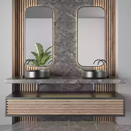 bathroom furniture - wood and stone wall  3D model