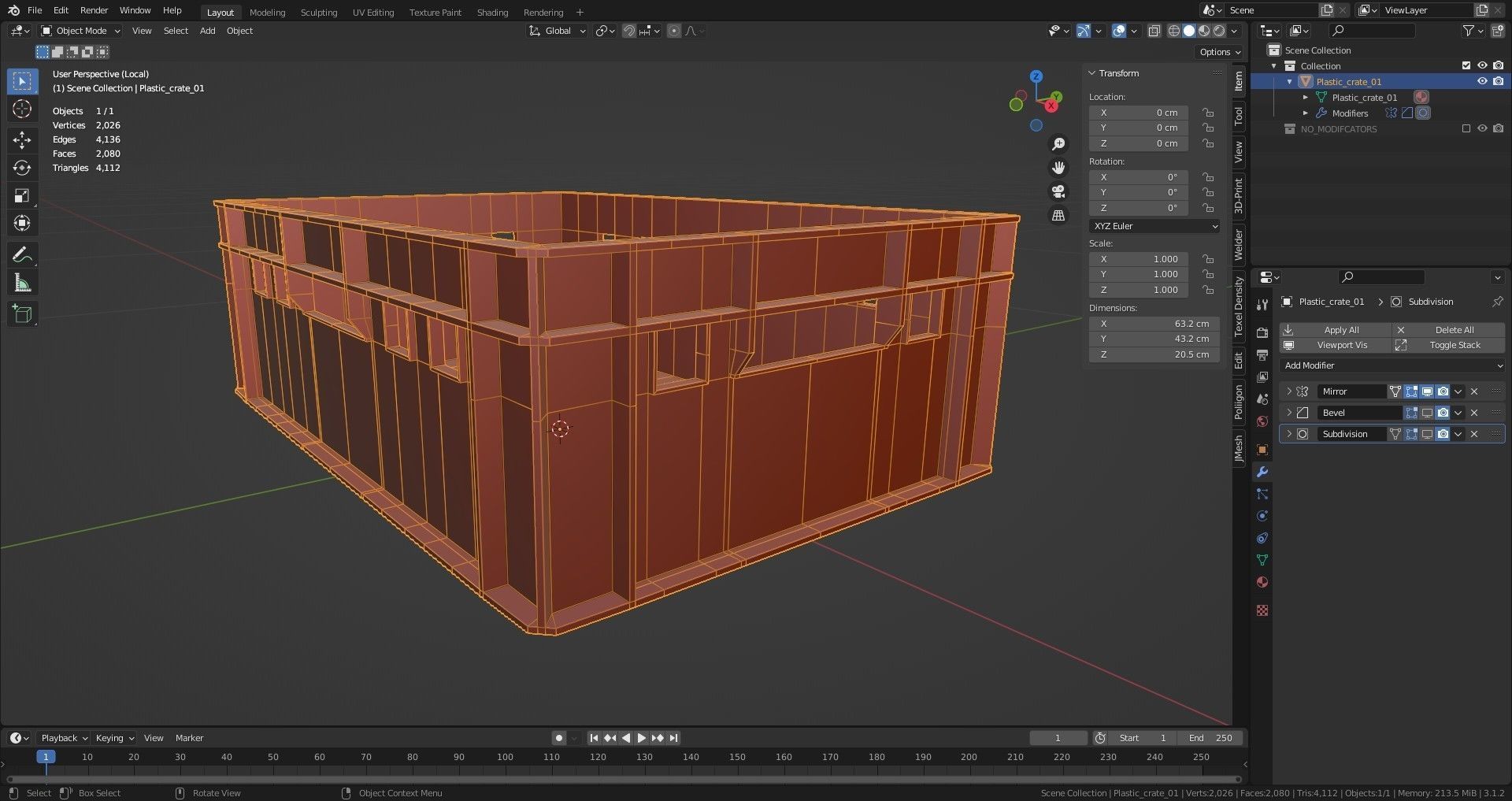 Plastic crate 01 Low-poly 3D model_6