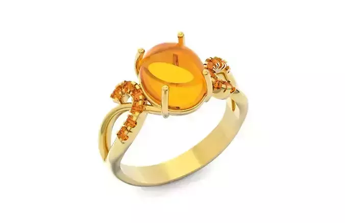 ring with amber stone and diamonds 724