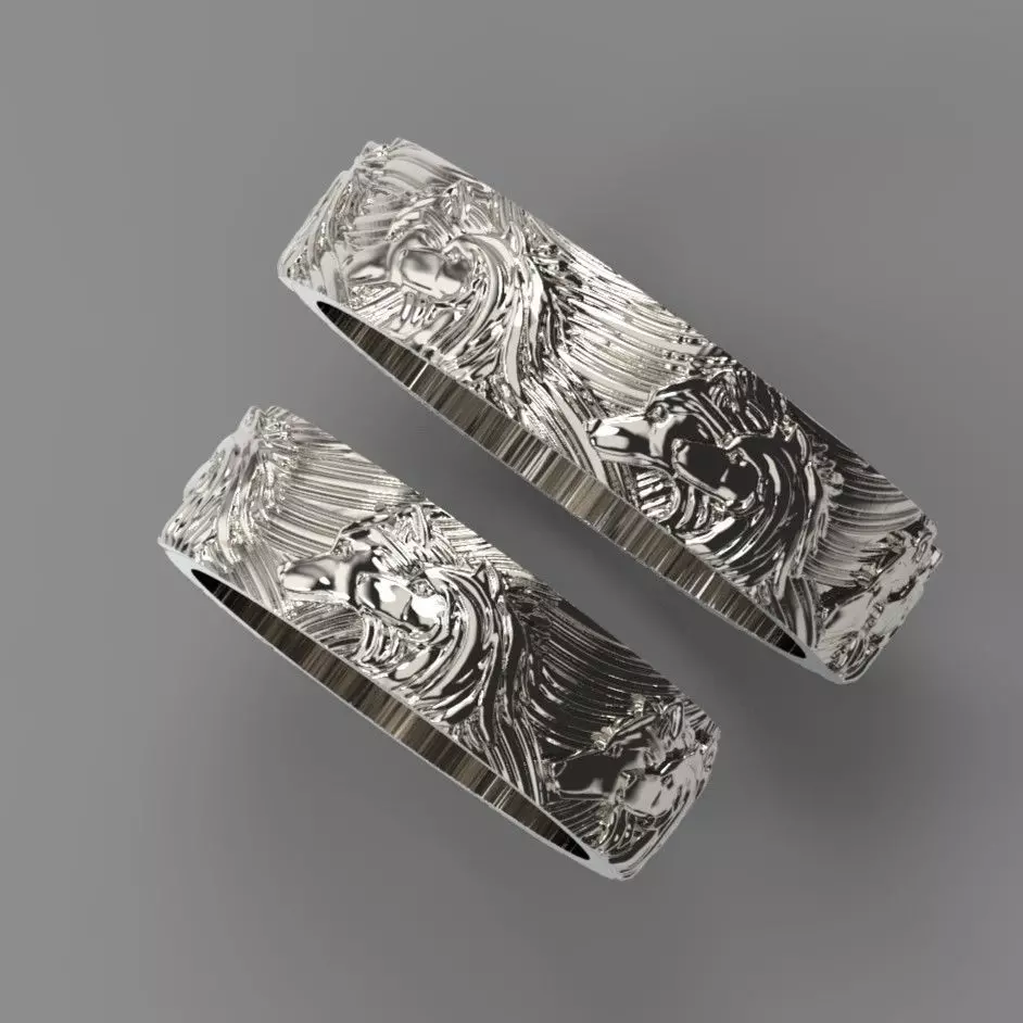 Wedding rings wolves 3D print model_0