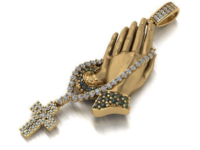 Praying Hand Cross Pendant 3D print model_10