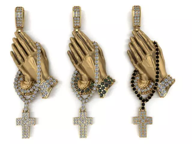 Praying Hand Cross Pendant 3D print model_0