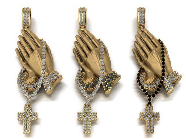 Praying Hand Cross Pendant 3D print model_5