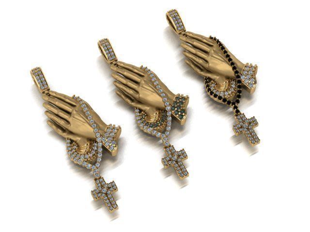 Praying Hand Cross Pendant 3D print model_3