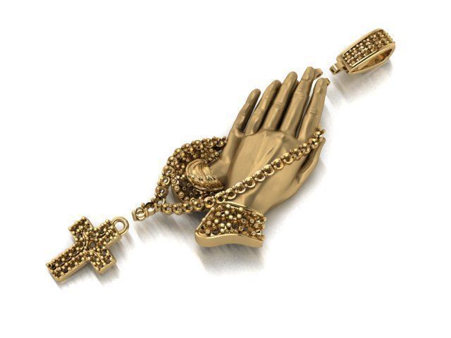 Praying Hand Cross Pendant 3D print model_7