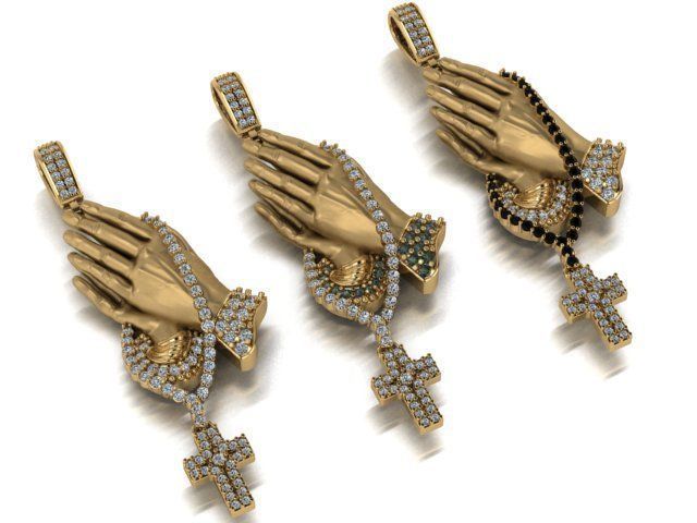 Praying Hand Cross Pendant 3D print model_4