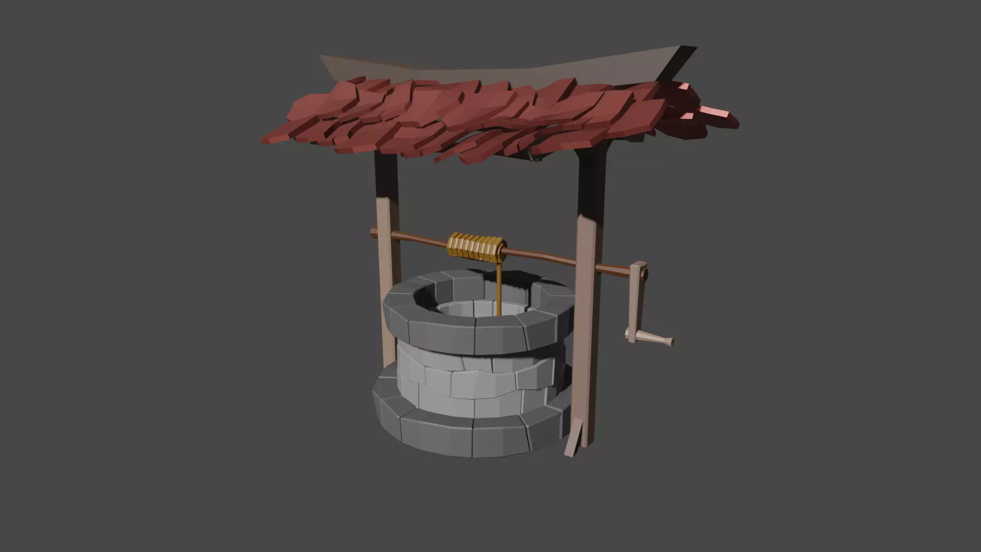Low Poly Well water with roof 3D model_0