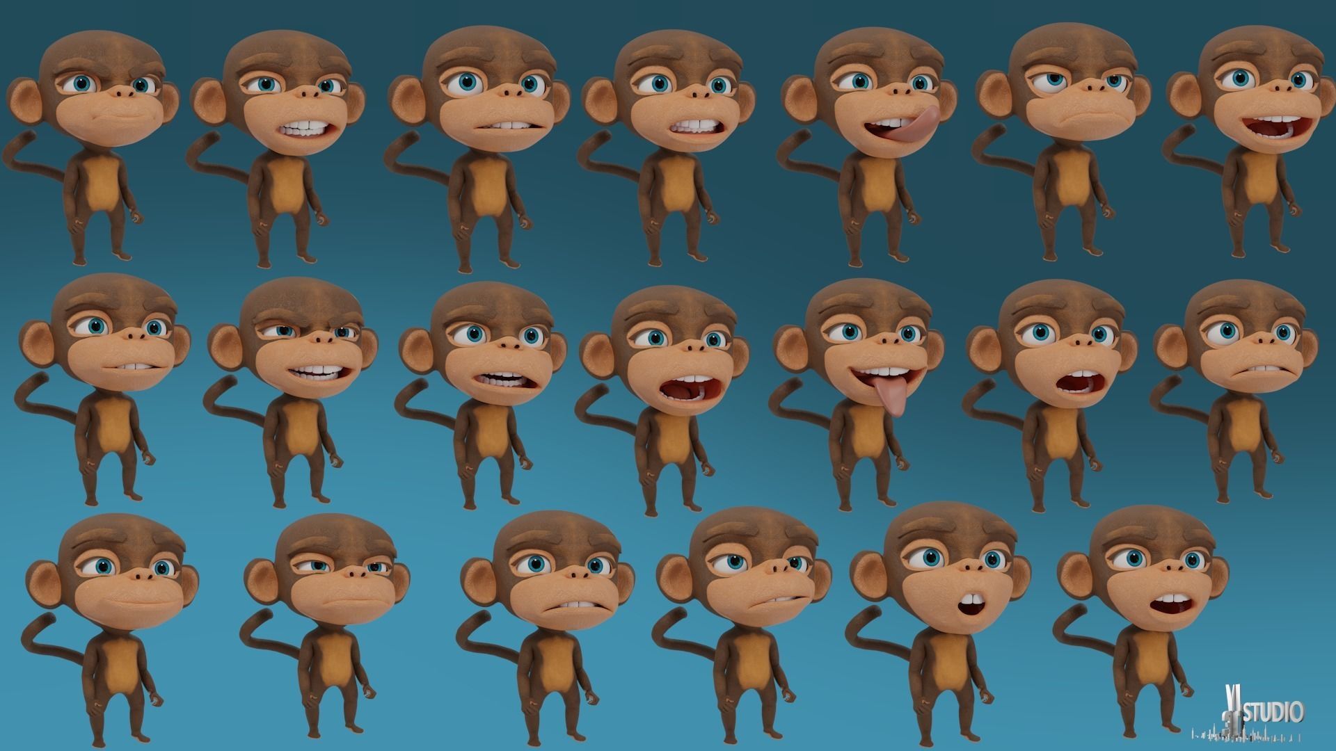 Monkey Cartoon 3D model_9
