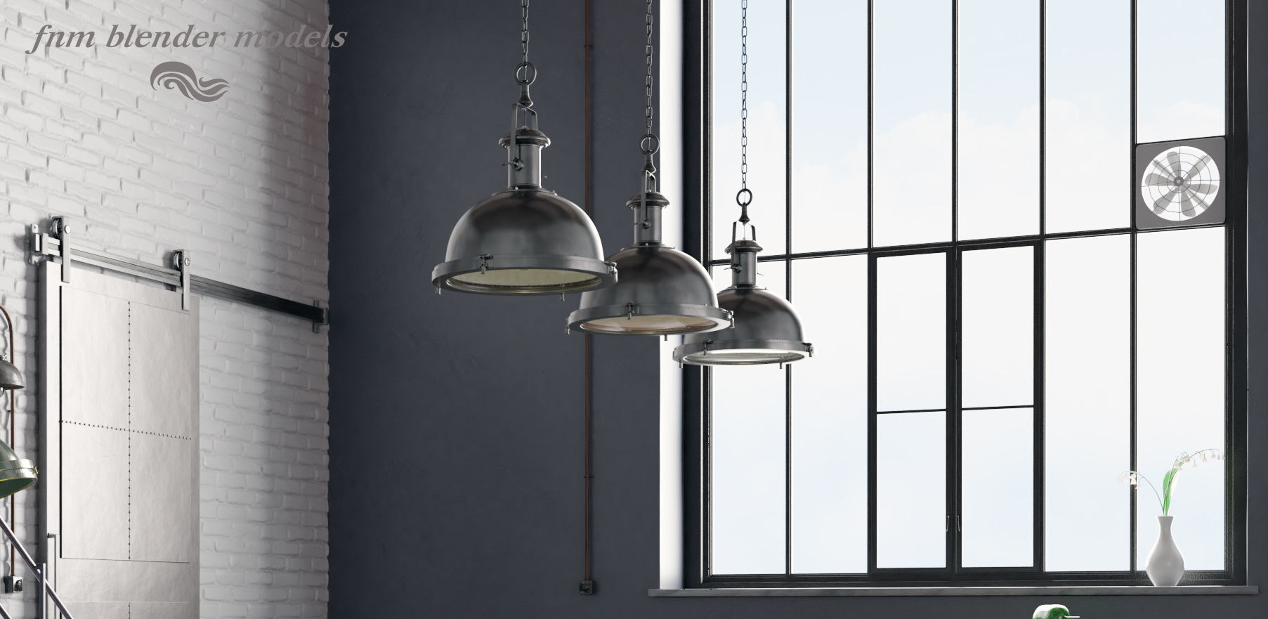 Industrial Style Metallic Ceiling Light 3D model_4