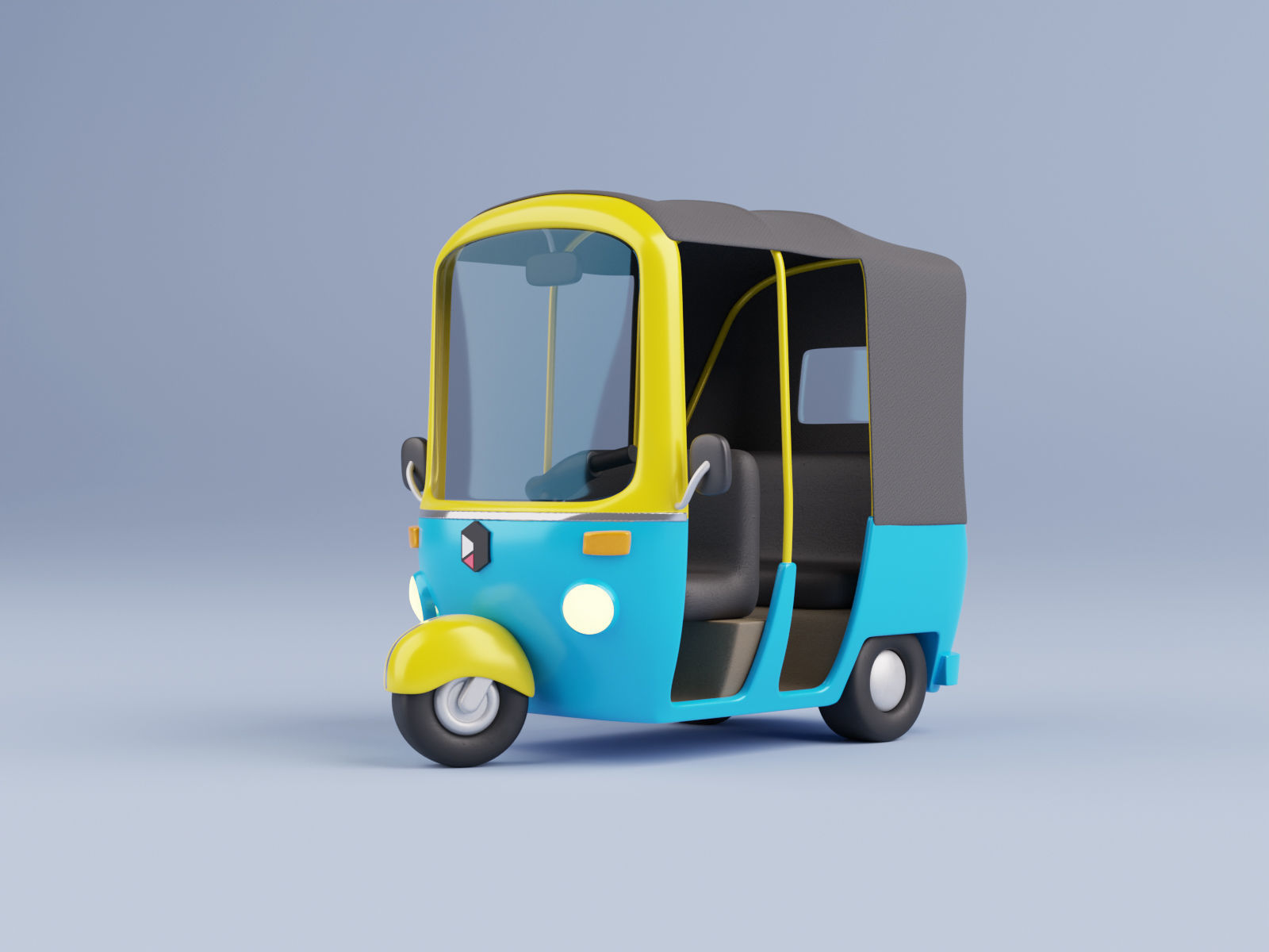 Stylized Cartoon Rickshaw TukTuk -Fully rigged  3D model_3
