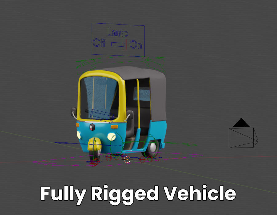 Stylized Cartoon Rickshaw TukTuk -Fully rigged  3D model_12