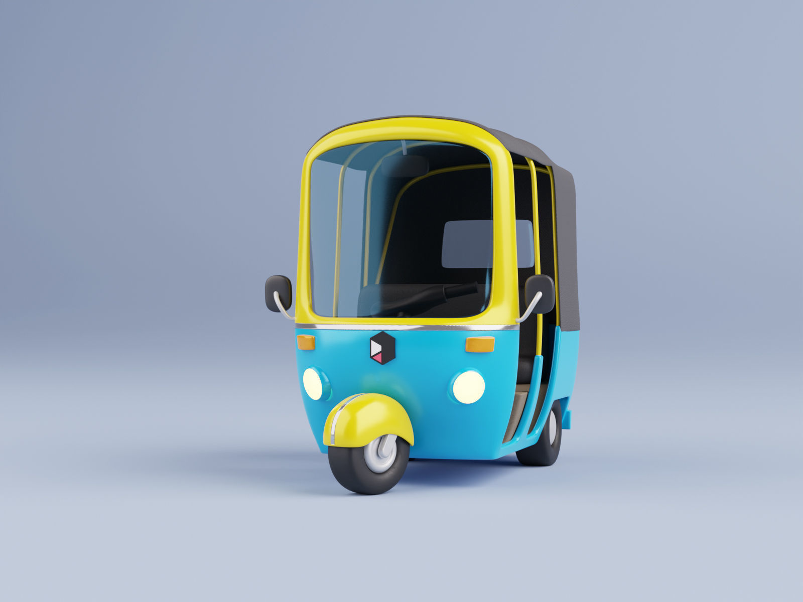 Stylized Cartoon Rickshaw TukTuk -Fully rigged  3D model_2