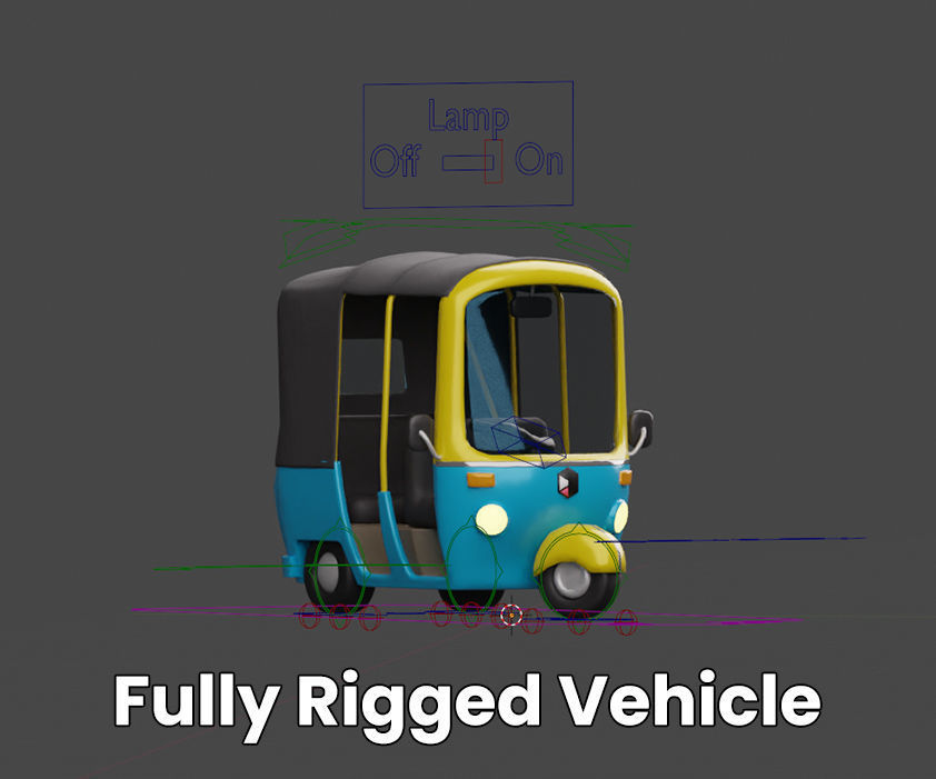 Stylized Cartoon Rickshaw TukTuk -Fully rigged  3D model_13
