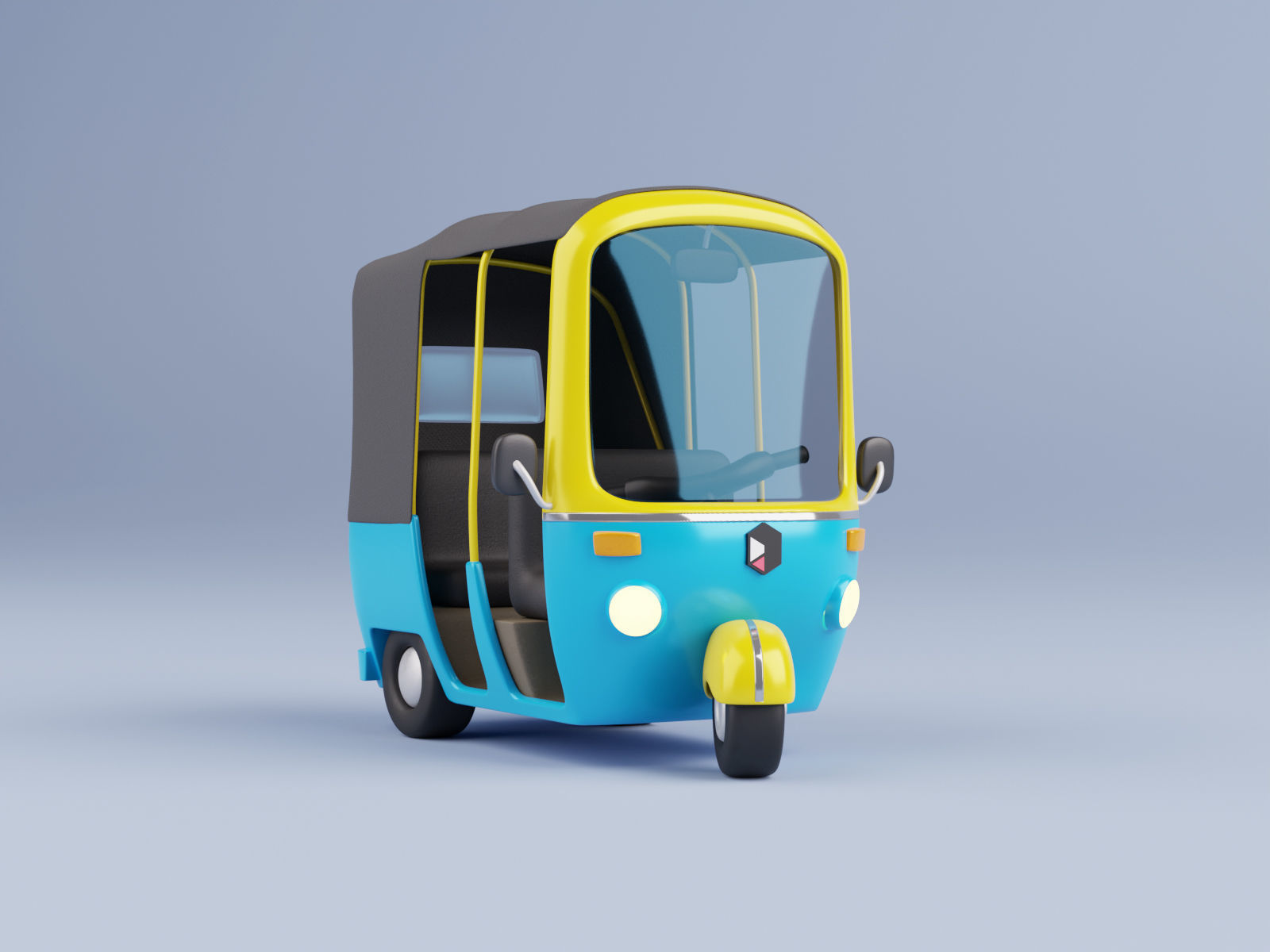Stylized Cartoon Rickshaw TukTuk -Fully rigged  3D model_1