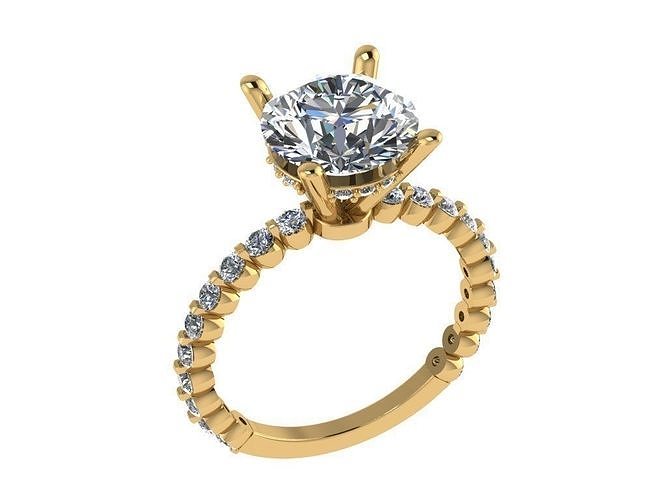 Ring461 solitaire diamond engagement ring in gold 3D print model