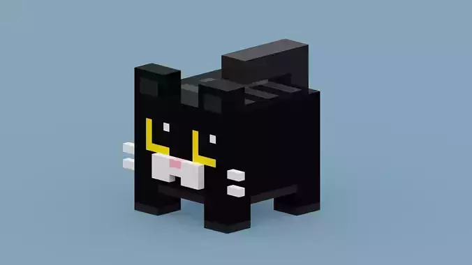 Voxel Black Cat Low-poly 3D model