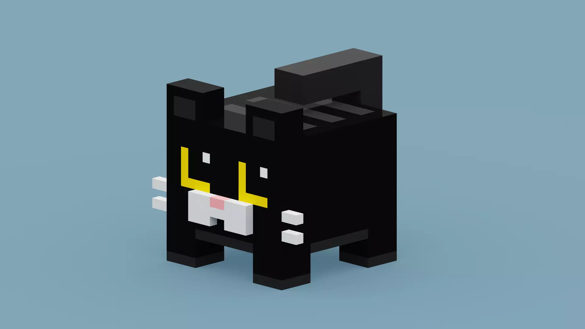 Voxel Black Cat Low-poly 3D model_0