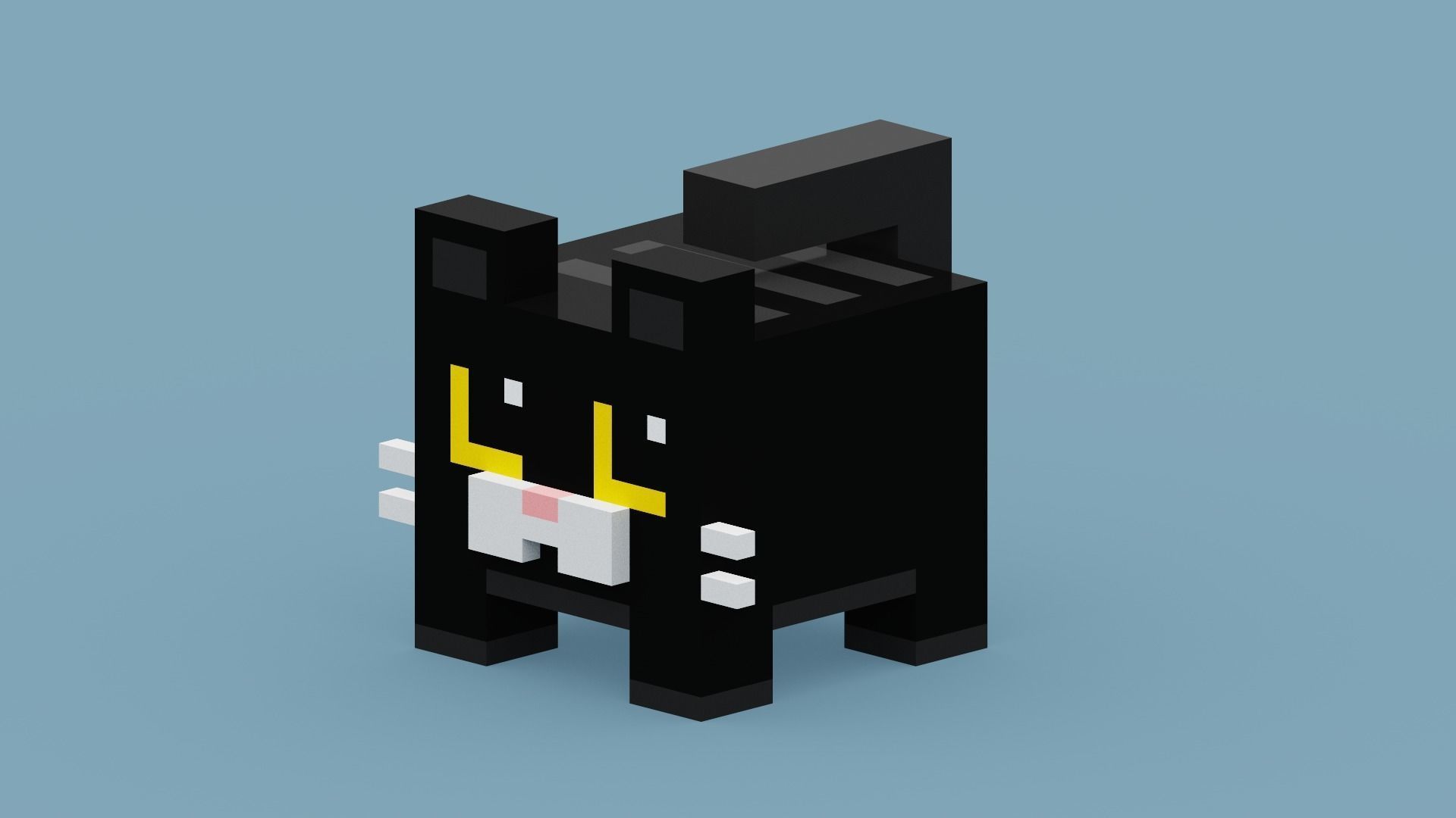 Voxel Black Cat Low-poly 3D model_5