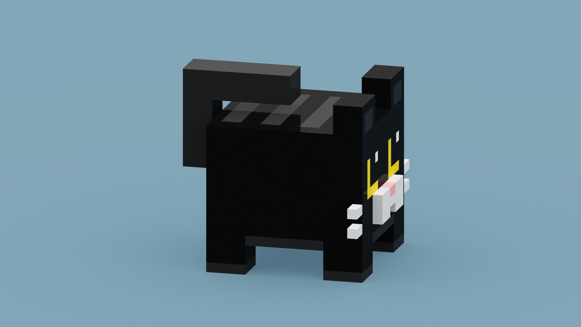 Voxel Black Cat Low-poly 3D model_15