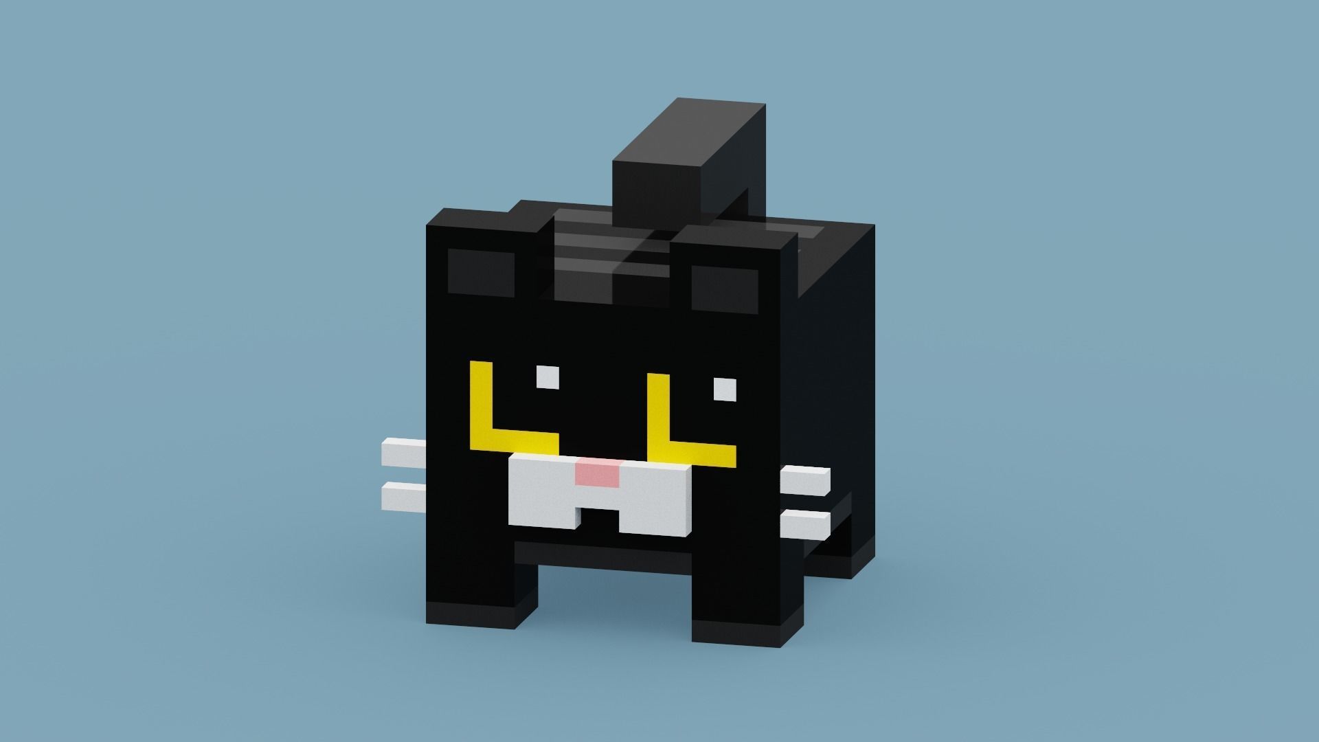 Voxel Black Cat Low-poly 3D model_18