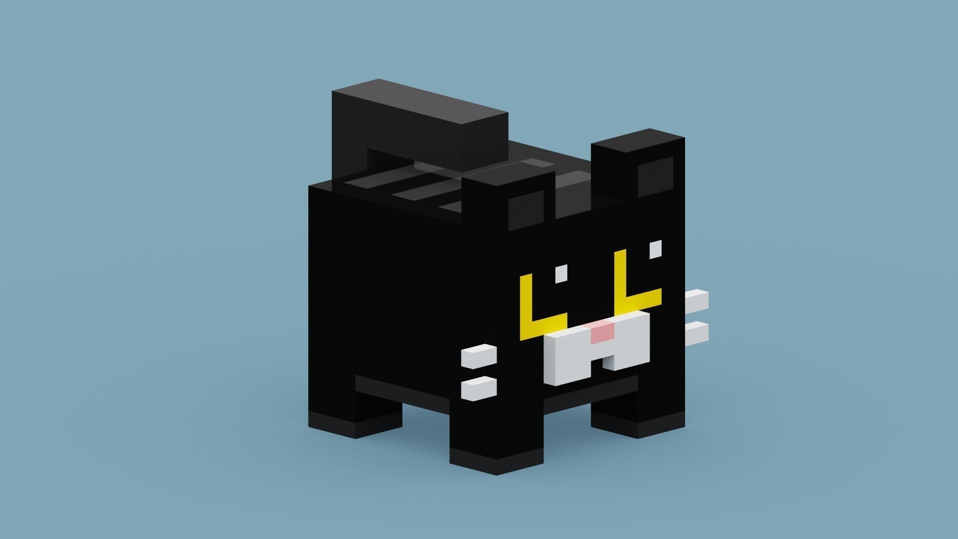 Voxel Black Cat Low-poly 3D model_16