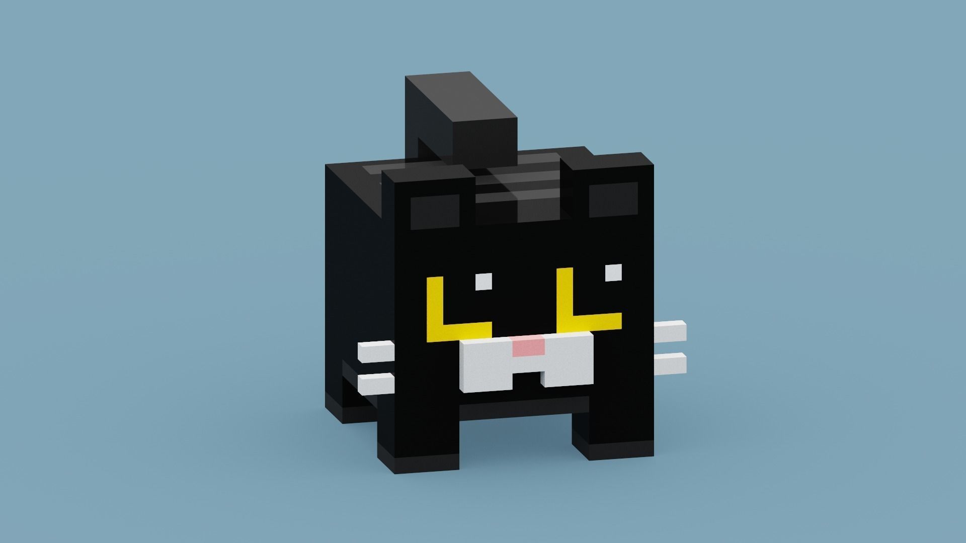 Voxel Black Cat Low-poly 3D model_17
