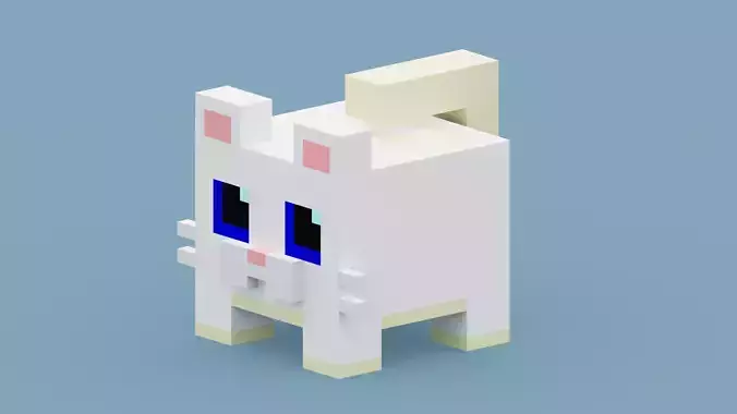 Voxel White Cat