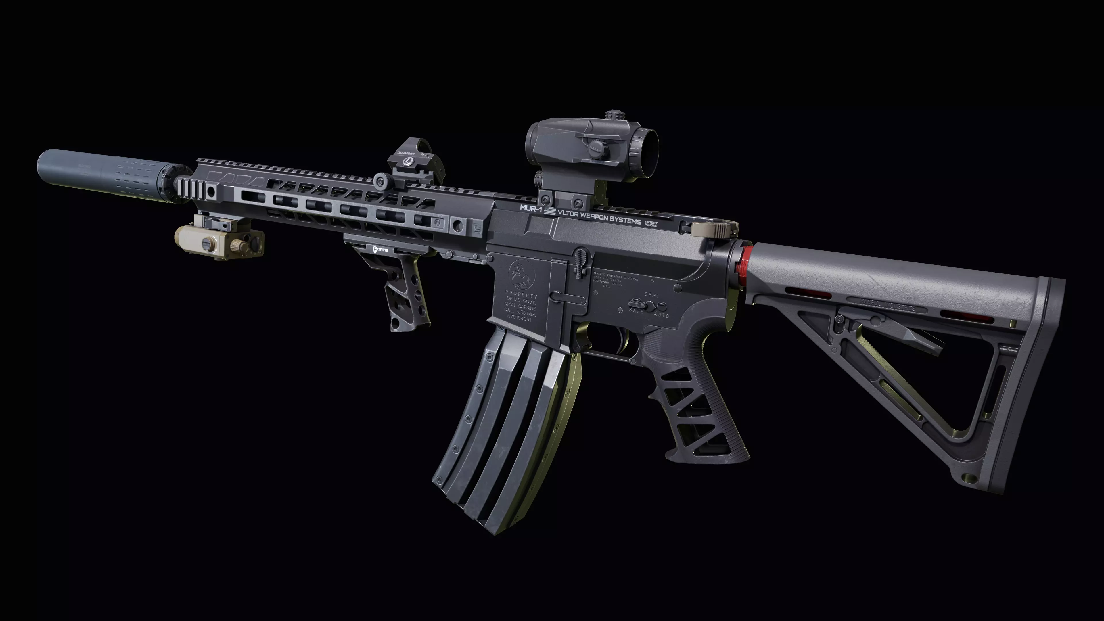 Custom Colt M4A1 assault rifle Low-poly 3D model_0