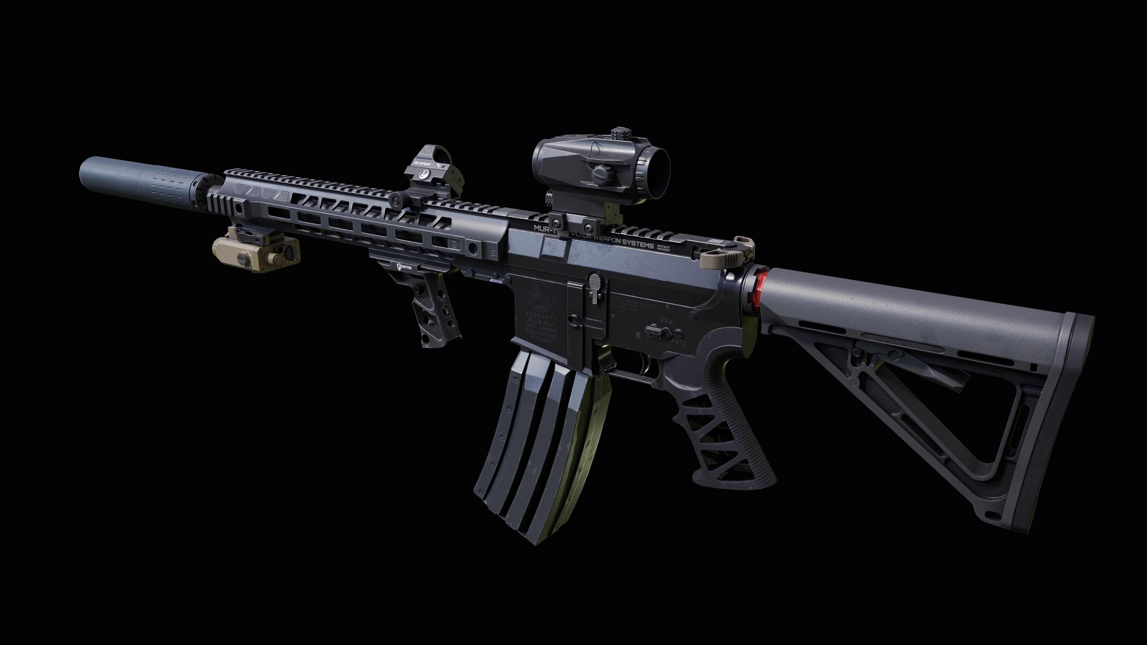 Custom Colt M4A1 assault rifle Low-poly 3D model_10