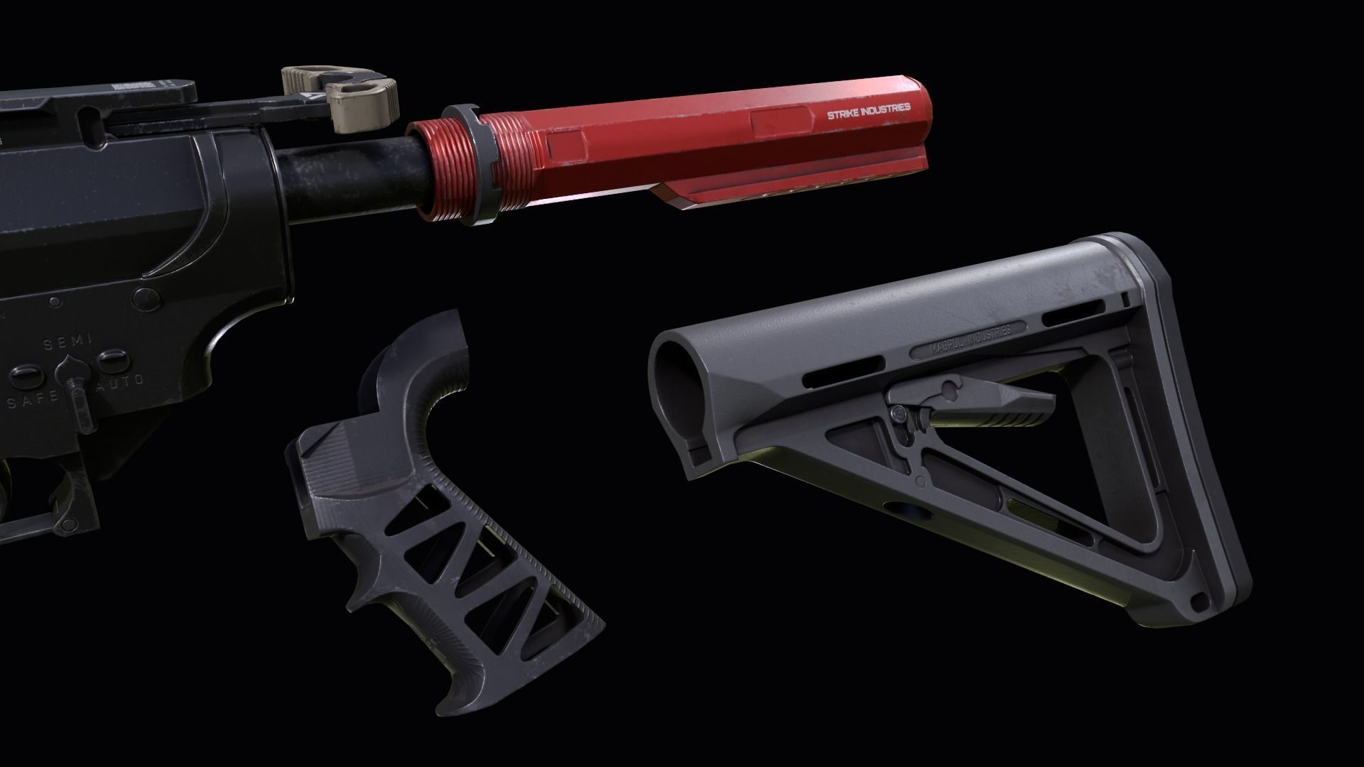 Custom Colt M4A1 assault rifle Low-poly 3D model_29